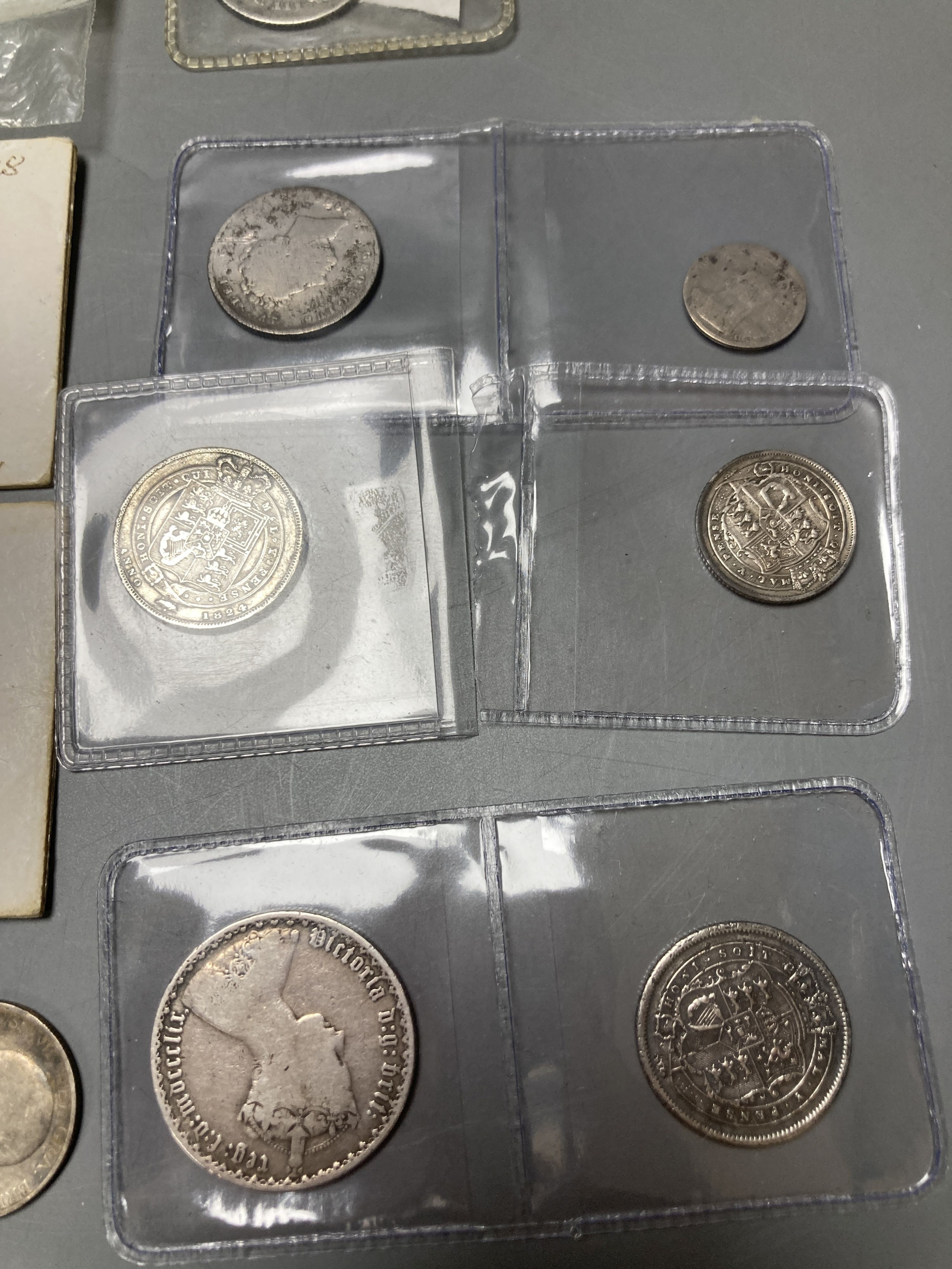 17th-20th century UK silver coins - To include a William and Mary twopence 1691 George I shilling 1720, George II sixpence 1728 etc.